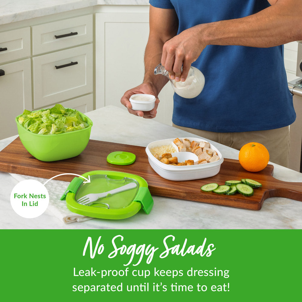Bentgo® Salad Container (2-Pack) - Green | No Soggy Salads - Leak-Proof Cup Keeps Dressing Separated Until It’s Time To Eat!