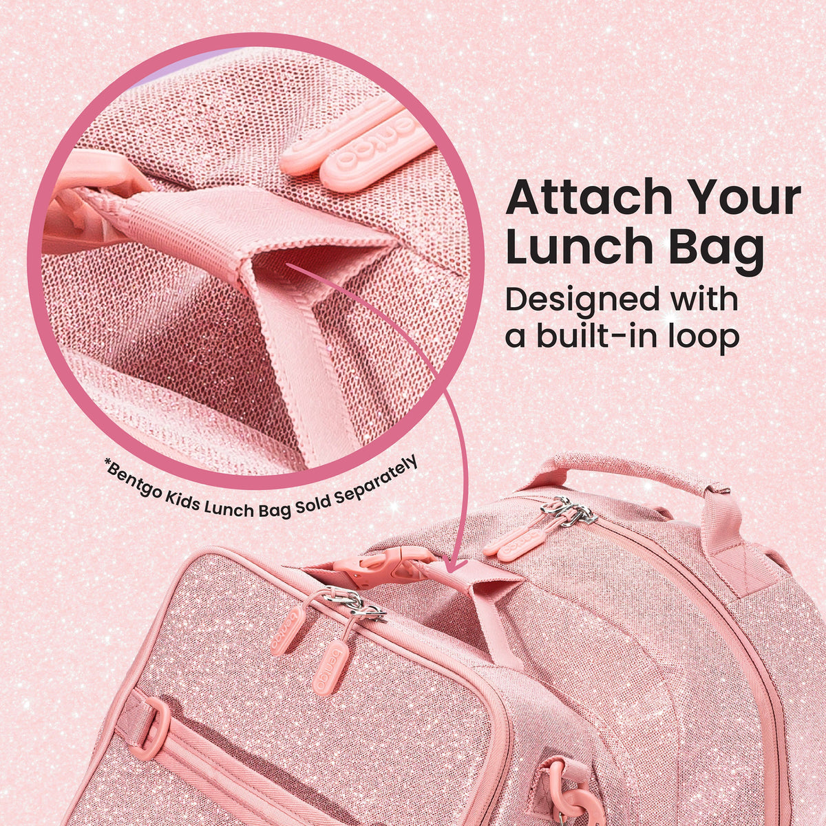 Bentgo Kids Prints Backpack - Petal Pink Glitter | Attach Your Lunch Bag - Designed With A Built-In Loop - Bentgo Kids Lunch Bag Sold Separately