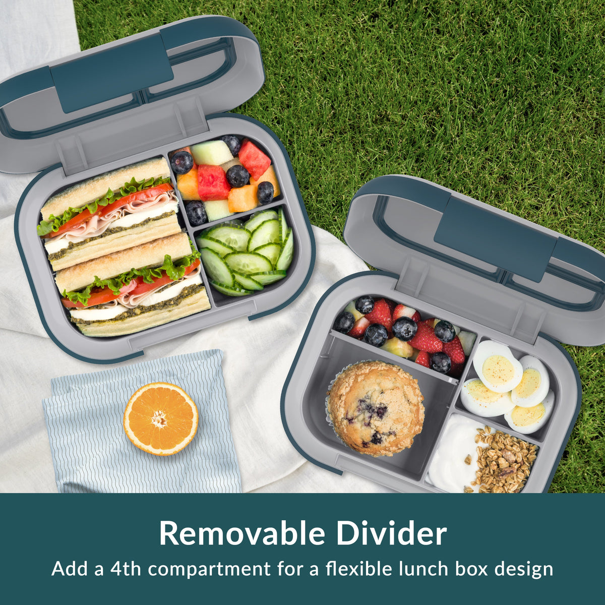 Bentgo® Chill Max Lunch Box (2-Pack) - Fog and Deep Teal | Removable Divider - Add A 4th Compartment For A Flexible Lunch Box Design