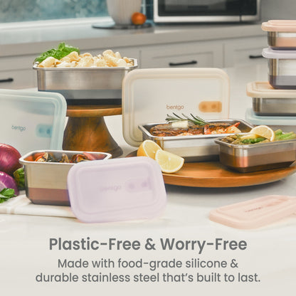Bentgo® MicroSteel Heat & Eat Container - Dinner Size 5.5 Cups - Gold | Plastic-Free & Worry-Free - Made With Food-Grade Silicone & Durable Stainless Steel That’s Built To Last