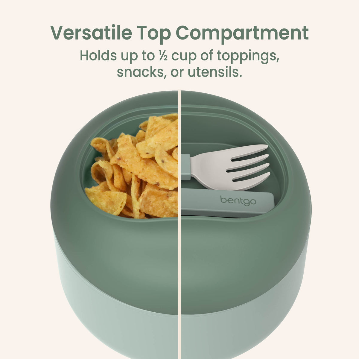 Bentgo® Bowl (2-Pack) - Khaki Green | Versatile Top Compartment - Holds Up To ½ Cup Of Toppings, Snacks, Or Utensils