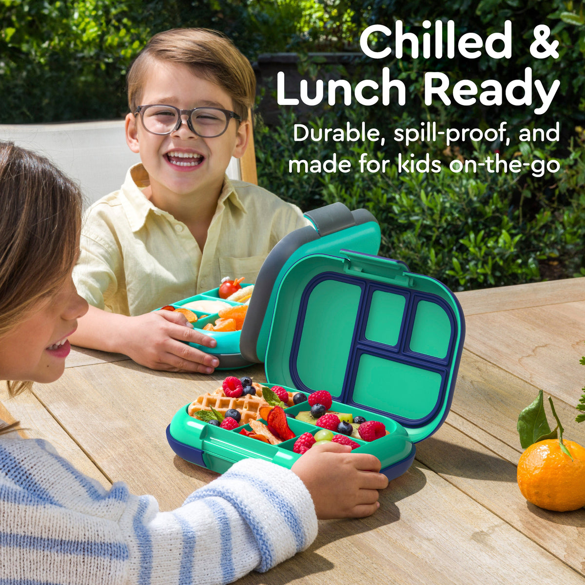 Bentgo® Chill Kids Lunch Box (2-Pack) - Green/Navy | Chilled & Lunch Ready - Durable, Spill-Proof, And Made For Kids On-The-Go