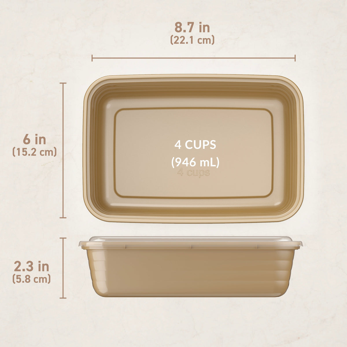 Bentgo® Prep 1-Compartment Meal Prep Containers (20-Piece) - Gold | Dimensions
